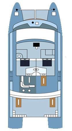 Oberdeck des Katamarans Seaman Journey