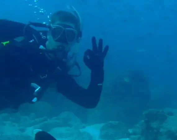 Taucher im Wasser bei den Galapagos Inseln